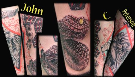 Tattoos - Realistic To Geo Faded Snake - 131081